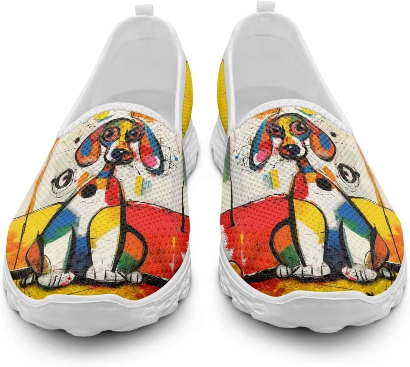 Dog Print Mesh Slip on Shoes for Women Comfort Casual Loafers Walking Sneakers EVA Sole Breathable Shoes