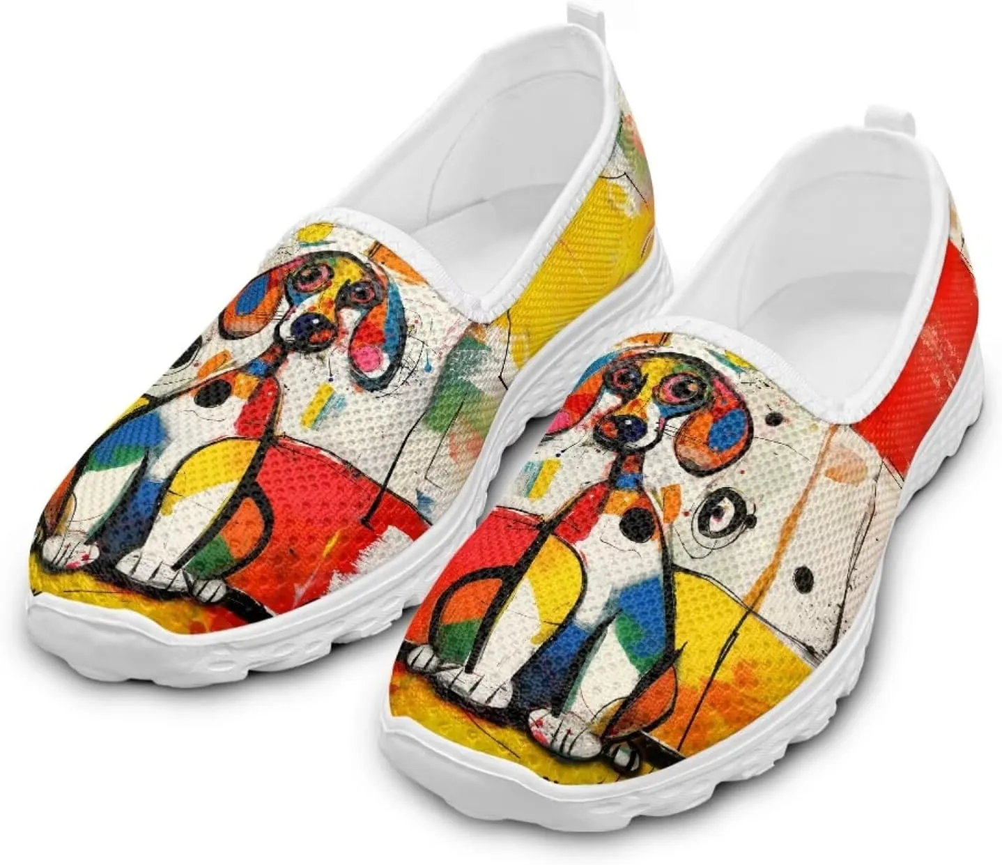 Dog Print Mesh Slip on Shoes for Women Comfort Casual Loafers Walking Sneakers EVA Sole Breathable Shoes
