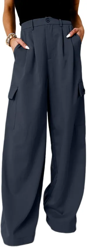 Dokotoo Womens High Waisted Wide Leg Cargo Pants Baggy Casual Trendy Work Pants with 4 Pockets