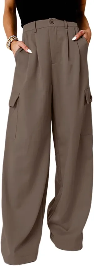 Dokotoo Womens High Waisted Wide Leg Cargo Pants Baggy Casual Trendy Work Pants with 4 Pockets