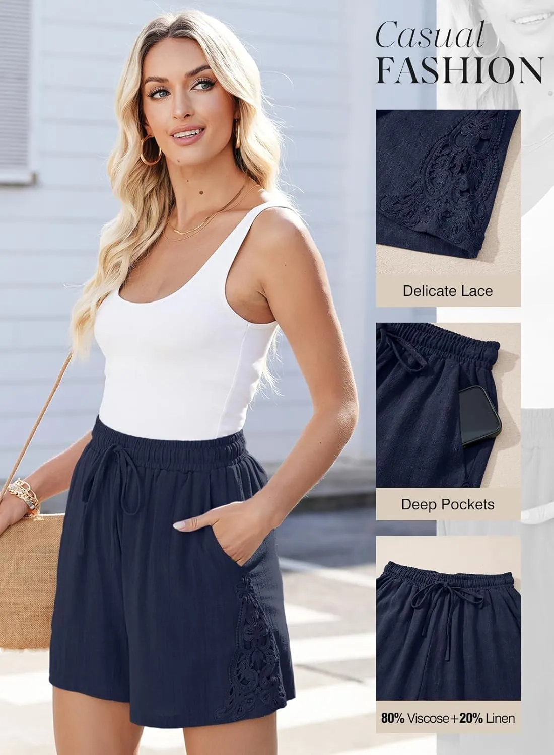 Dokotoo Women's Shorts Casual Flowy High Waisted Comfy Summer Elastic Drawstring Boho Dressy Pockets