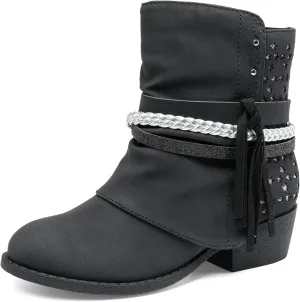 DREAM PAIRS Girls Ankle Boots Side Zipper Low Heels Boots Little Kid/Big Kid