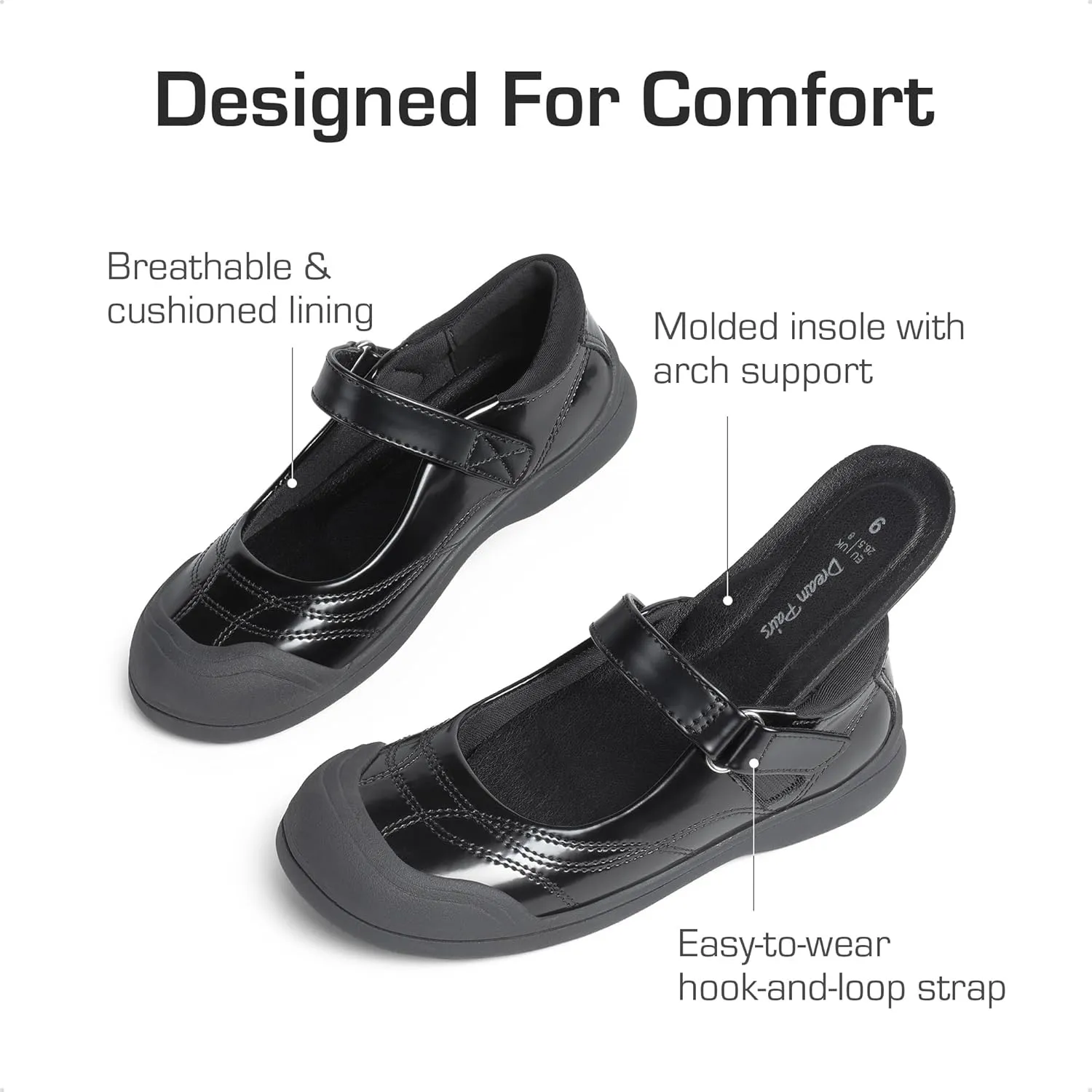 DREAM PAIRS Girls Kids Mary Jane School Uniform Toe-Protective Shoes Soft Flats Toddler Little Kid