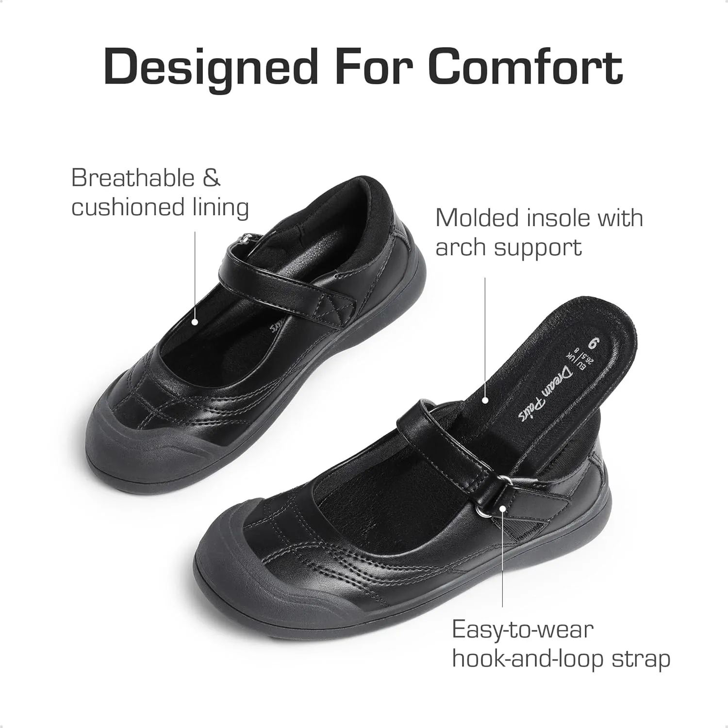 DREAM PAIRS Girls Kids Mary Jane School Uniform Toe-Protective Shoes Soft Flats Toddler Little Kid