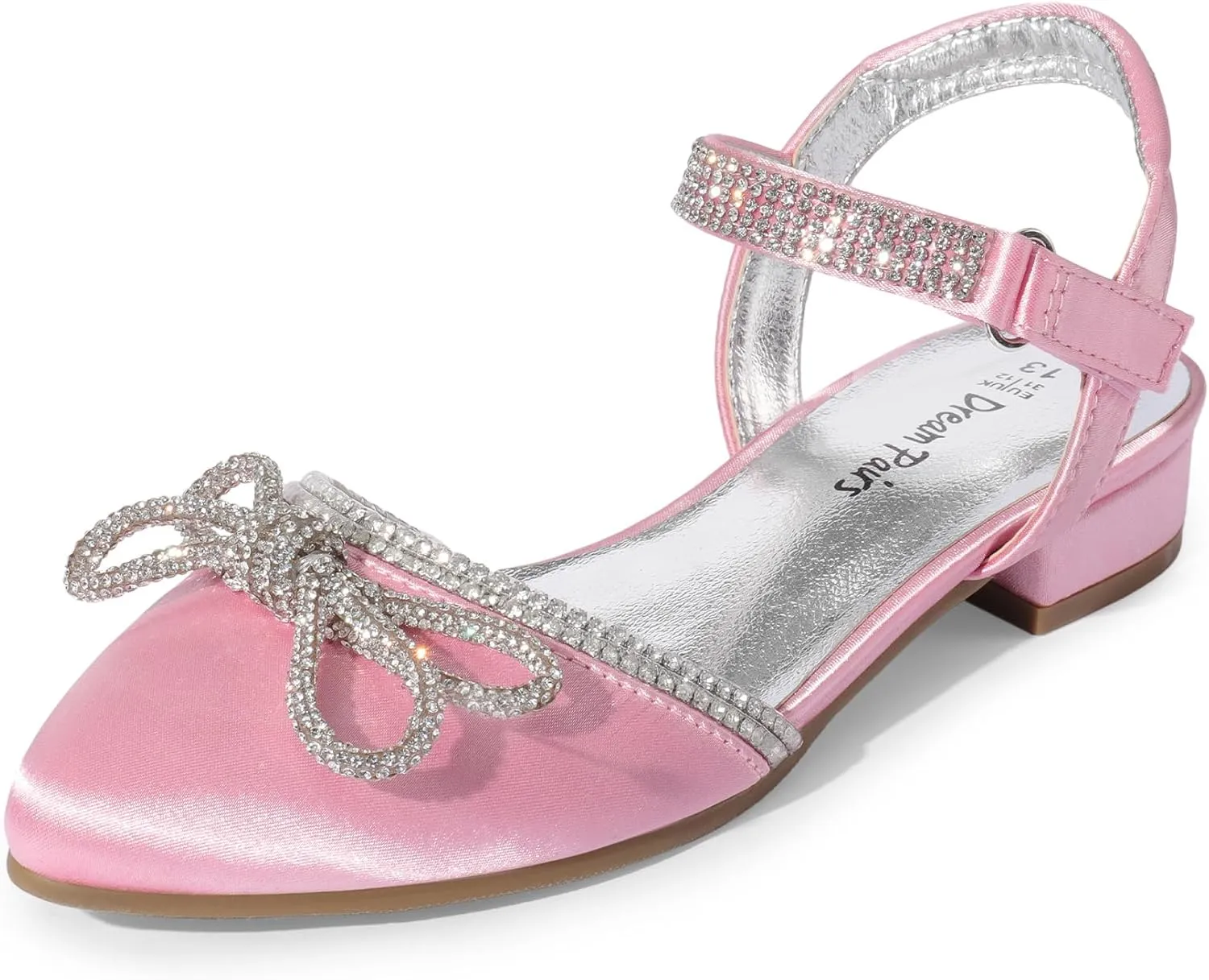 DREAM PAIRS Girls Sandals Closed Toe Dress Low Heels Pointed Toe Pump Flower Shoes for Little Big Kids Wedding Princess Party