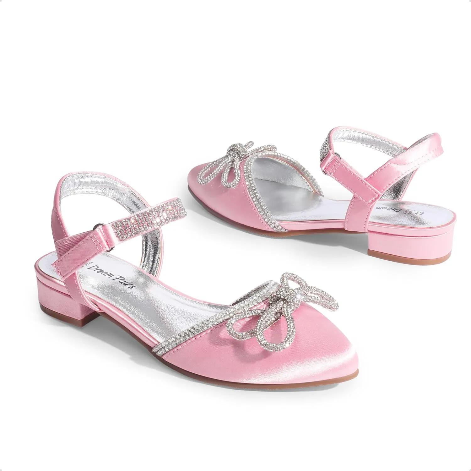 DREAM PAIRS Girls Sandals Closed Toe Dress Low Heels Pointed Toe Pump Flower Shoes for Little Big Kids Wedding Princess Party