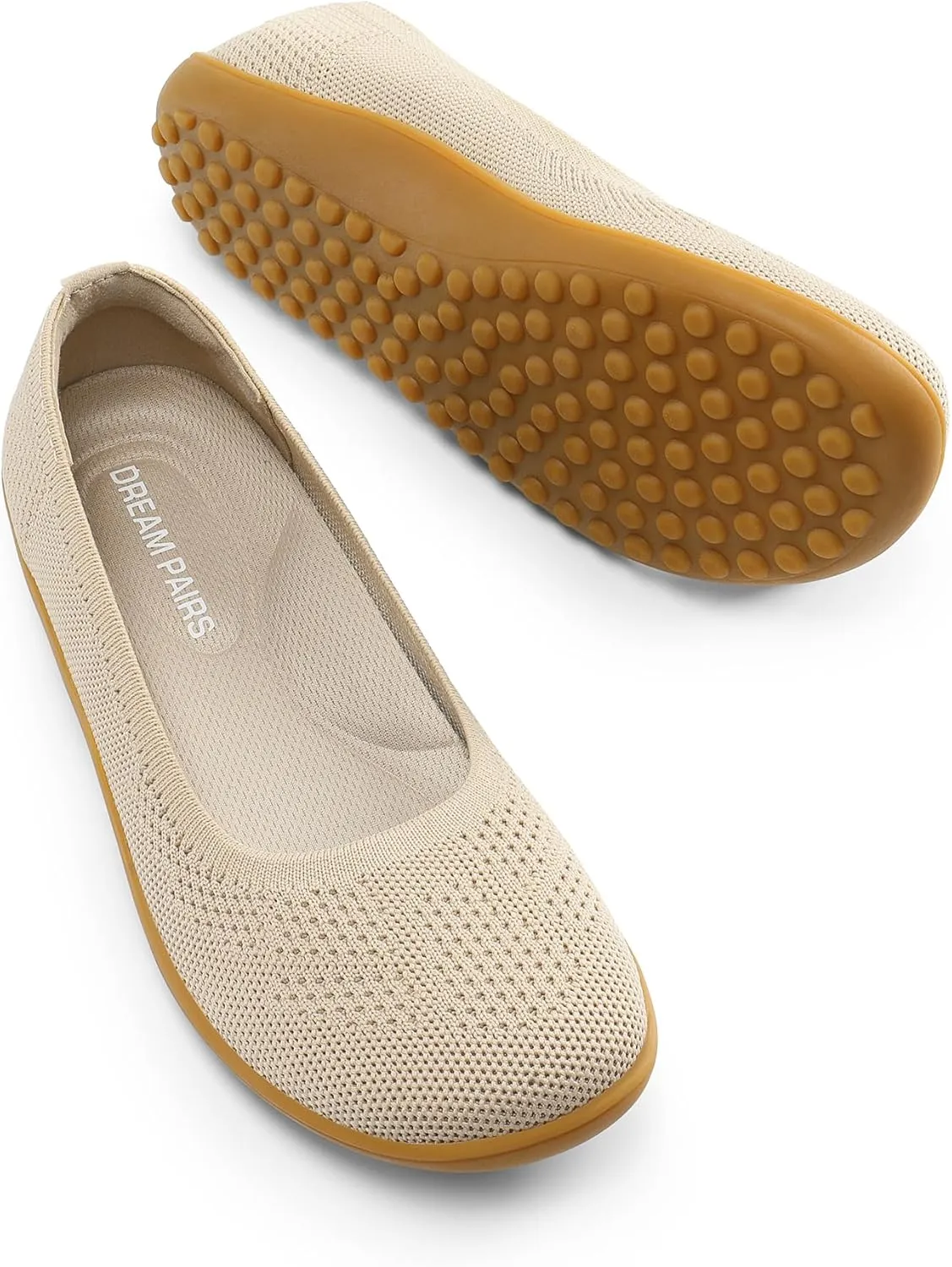 DREAM PAIRS Women's Ballet Flats, Wide Toe Box Knit Flats for Women with Arch Support, Comfortable Slip On Dressy Travel Work Business Office Shoes for Women