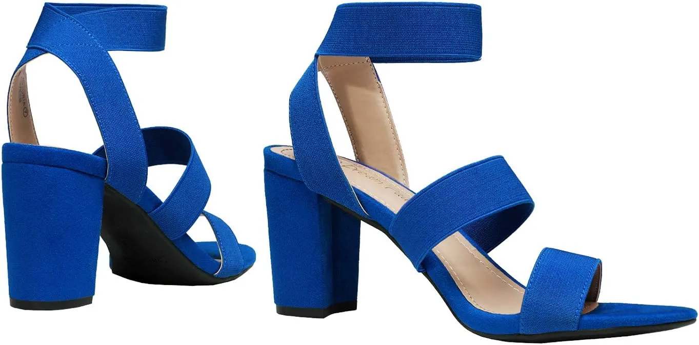 DREAM PAIRS Women's Open Toe High Chunky Elastic Strap Dress Heel Sandals