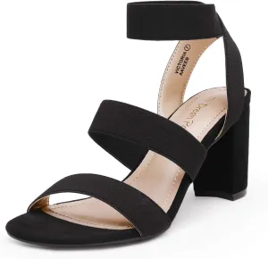 DREAM PAIRS Women's Open Toe High Chunky Elastic Strap Dress Heel Sandals