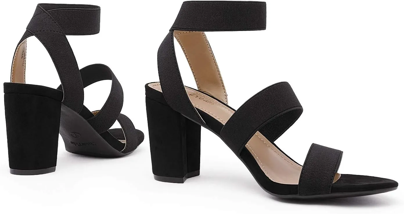DREAM PAIRS Women's Open Toe High Chunky Elastic Strap Dress Heel Sandals
