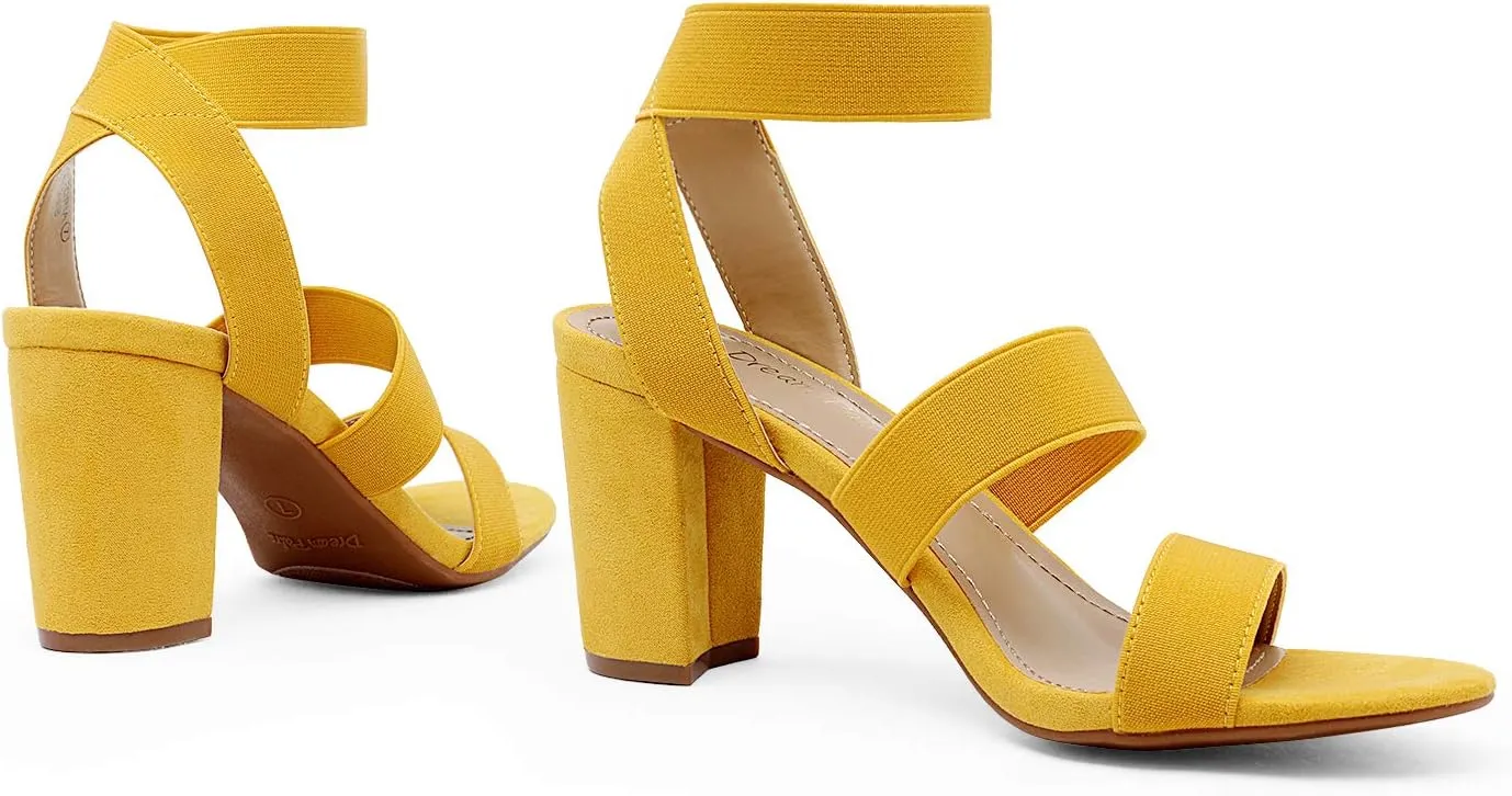 DREAM PAIRS Women's Open Toe High Chunky Elastic Strap Dress Heel Sandals