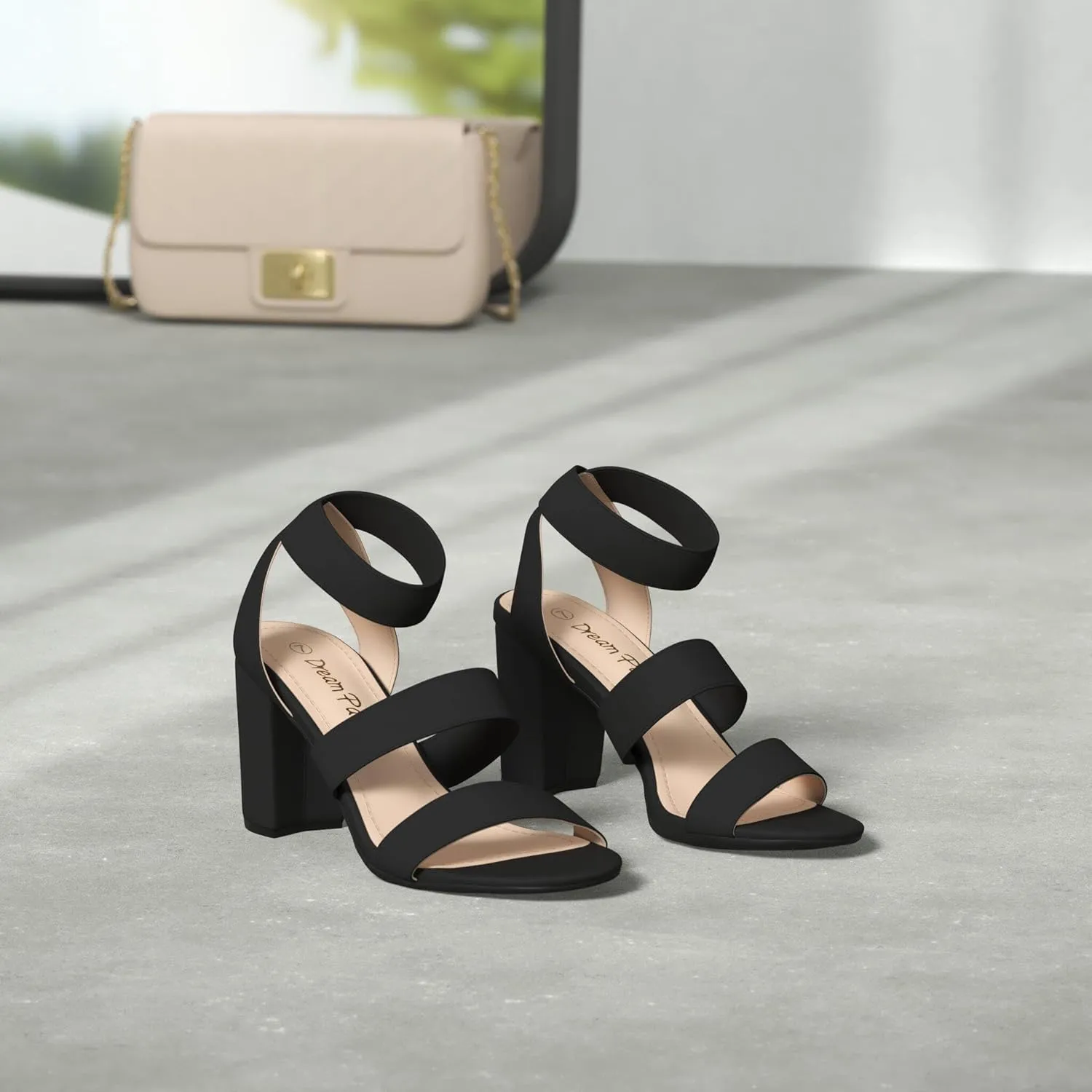 DREAM PAIRS Women's Open Toe High Chunky Elastic Strap Dress Heel Sandals