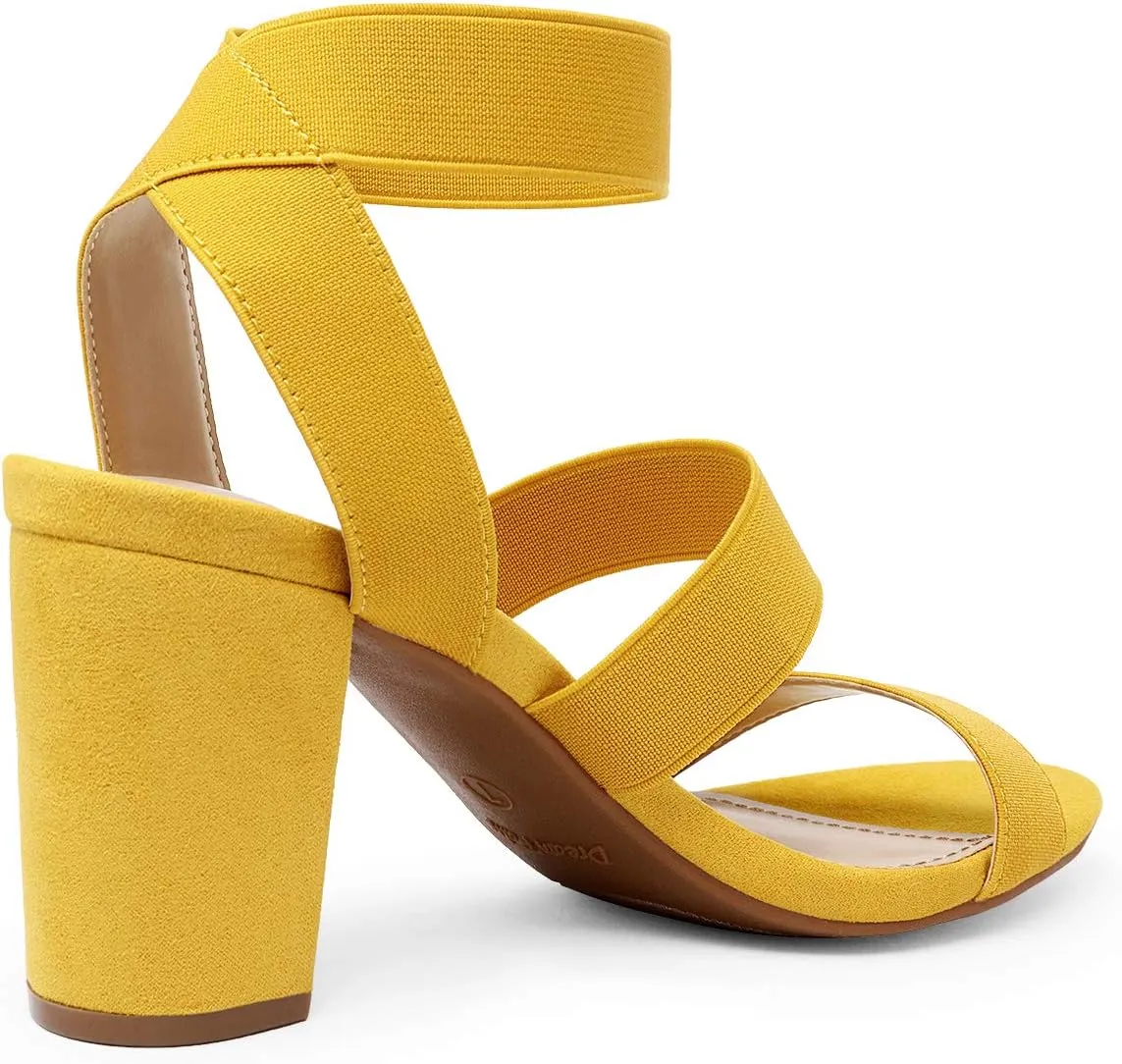 DREAM PAIRS Women's Open Toe High Chunky Elastic Strap Dress Heel Sandals