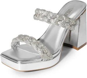 DREAM PAIRS Women's Rhinestone Braided Strap Heels