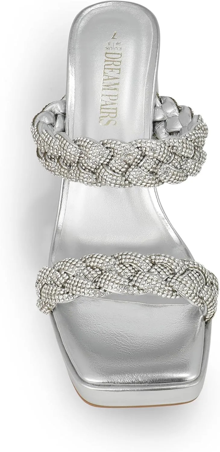 DREAM PAIRS Women's Rhinestone Braided Strap Heels