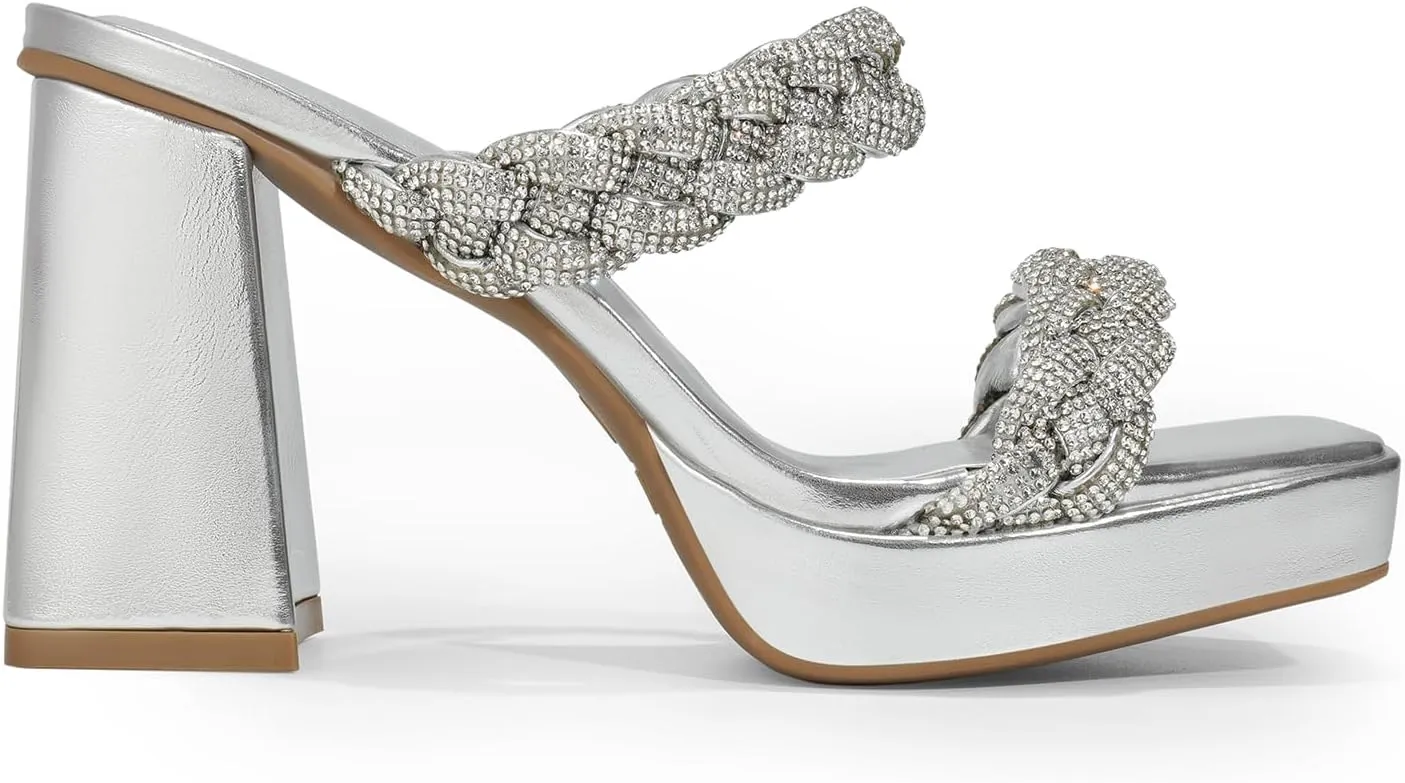 DREAM PAIRS Women's Rhinestone Braided Strap Heels