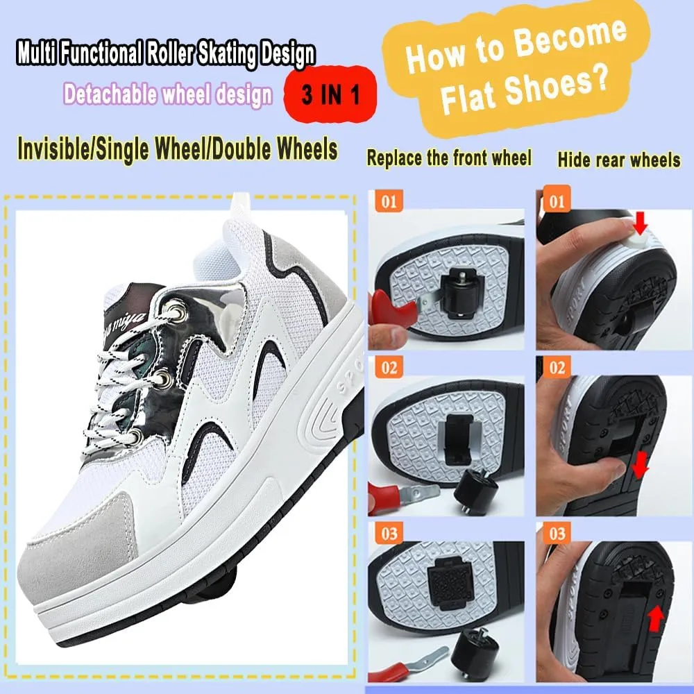 Ehauuo Roller Skates Shoes Sneakers Wheels Removable for Boys Girls Safety Stain-Resistant Easy on and Clean Comfortable as Kids Fun Sports Loved for Kids Beginners