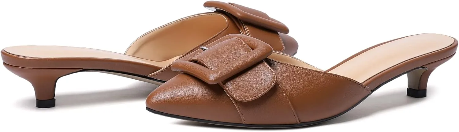 Eldof Women's Kitten Heel Sandals, Pointed Toe Low Heeled Mules, Slip On Low Heels Pump Slippers for Dress Wedding Ladies Shoes