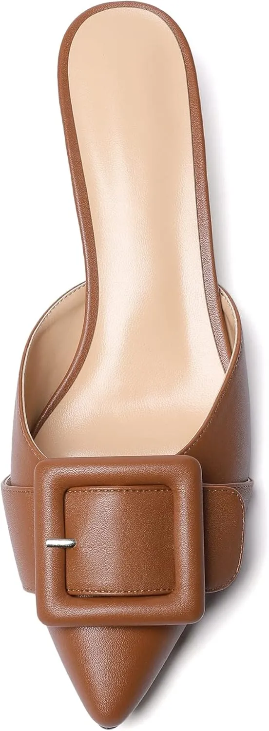 Eldof Women's Kitten Heel Sandals, Pointed Toe Low Heeled Mules, Slip On Low Heels Pump Slippers for Dress Wedding Ladies Shoes