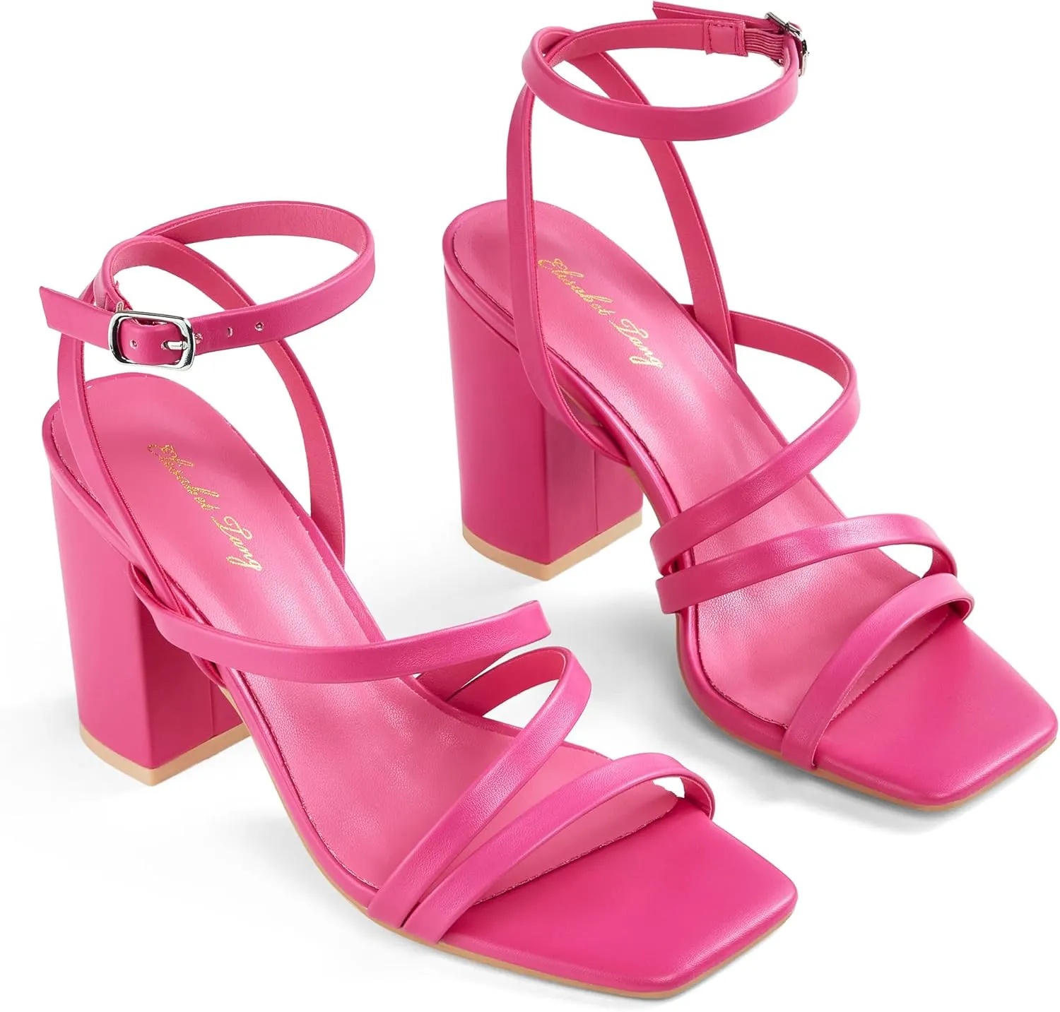 Elisabet Tang Women's Strappy Chunky Heels Sandals, Ankle Strap 3 inch Mid Block Heels Lace up Square Open Toe Thick Heeled Sandals Shoes