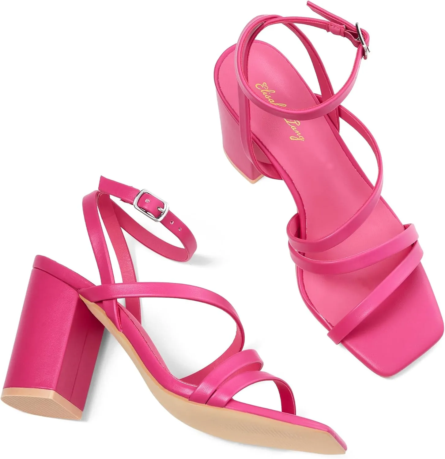 Elisabet Tang Women's Strappy Chunky Heels Sandals, Ankle Strap 3 inch Mid Block Heels Lace up Square Open Toe Thick Heeled Sandals Shoes