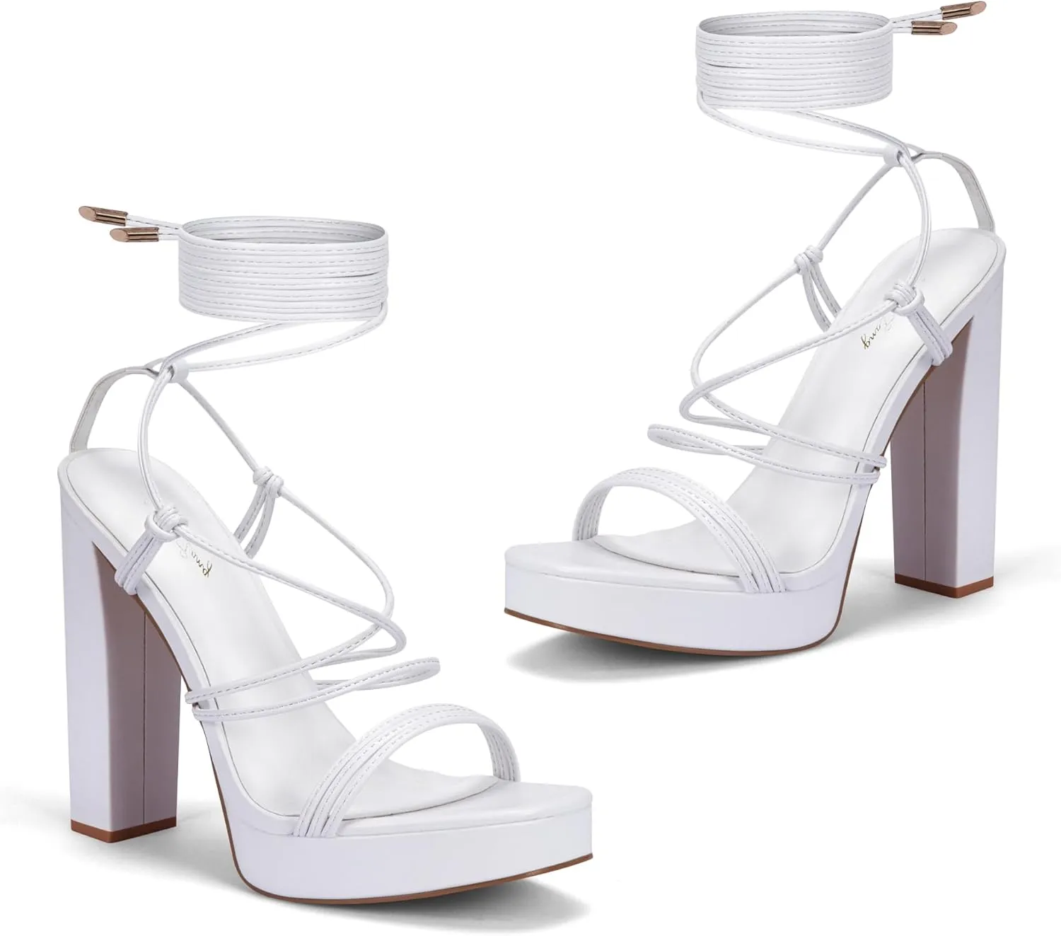 Elisabet Tang Women's Strappy Heeled Sandals, 5 inch Platform Heels Chunky Lace up High Heels Open Toe Party Shoes