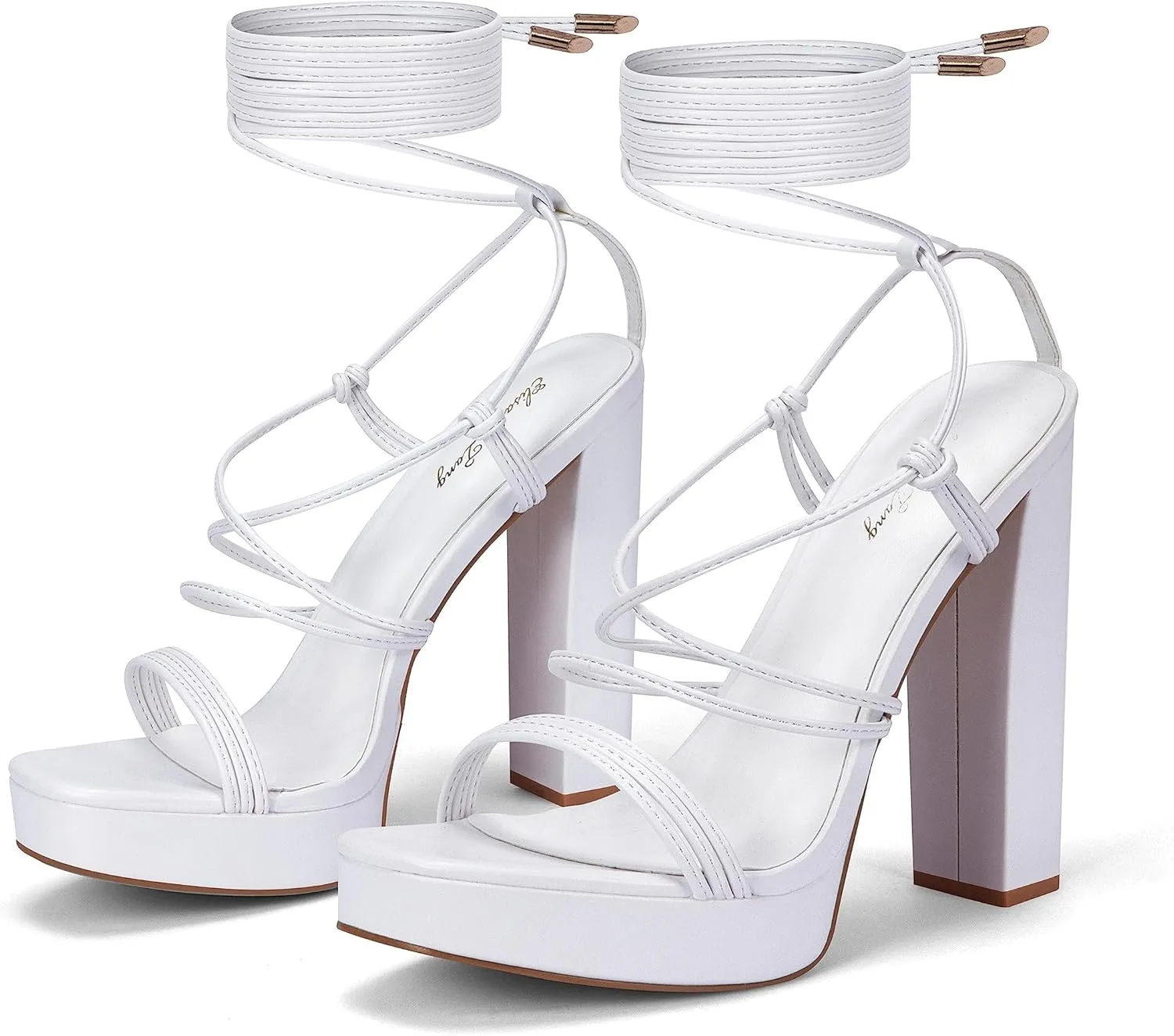 Elisabet Tang Women's Strappy Heeled Sandals, 5 inch Platform Heels Chunky Lace up High Heels Open Toe Party Shoes