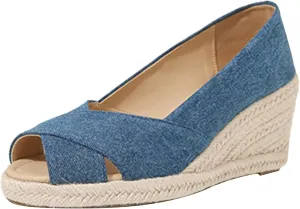 Espadrilles Wedges for Women Cut-Out Open Toe Slingback Beach Sandals Comfortable Slip On Cross Strap Dress Shoes Fish Mouth Summer Shoes