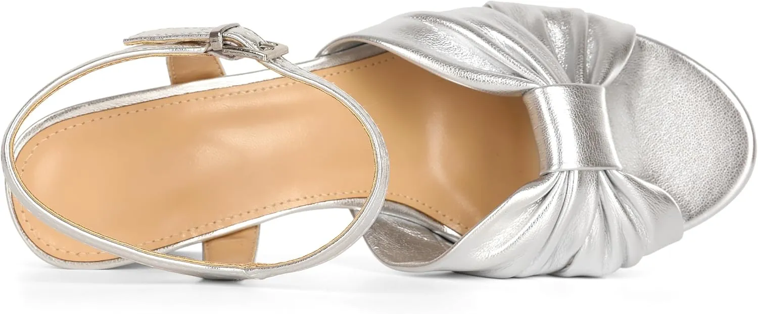 Esvowido Chunky Platform Heels for Women Open Toe Bow Heels with Ankle Strap Wedding Party Office Summer Sandals