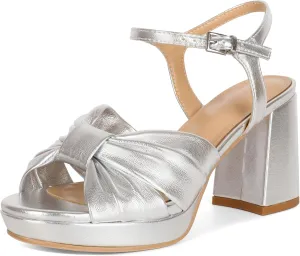 Esvowido Chunky Platform Heels for Women Open Toe Bow Heels with Ankle Strap Wedding Party Office Summer Sandals