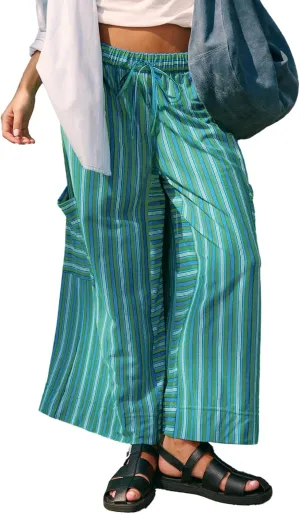EVALESS Women Palazzo Pants Summer Casual Wide Leg High Waist Lounge Flowy Beach Striped Trousers Travel Vacation Outfits