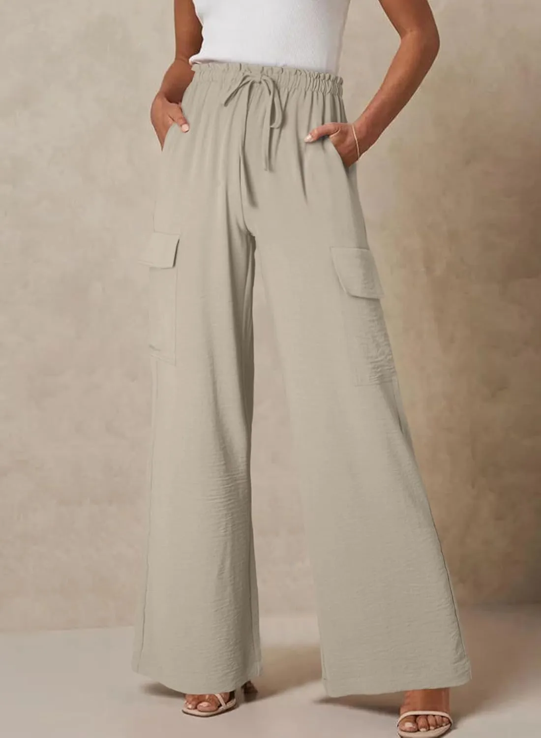 EVALESS Women Palazzo Pants Summer Casual Wide Leg High Waist Lounge Flowy Beach Trousers Travel Vacation Outfits