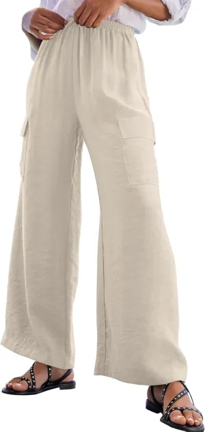 EVALESS Women Palazzo Pants Summer Casual Wide Leg High Waist Lounge Flowy Beach Trousers Travel Vacation Outfits