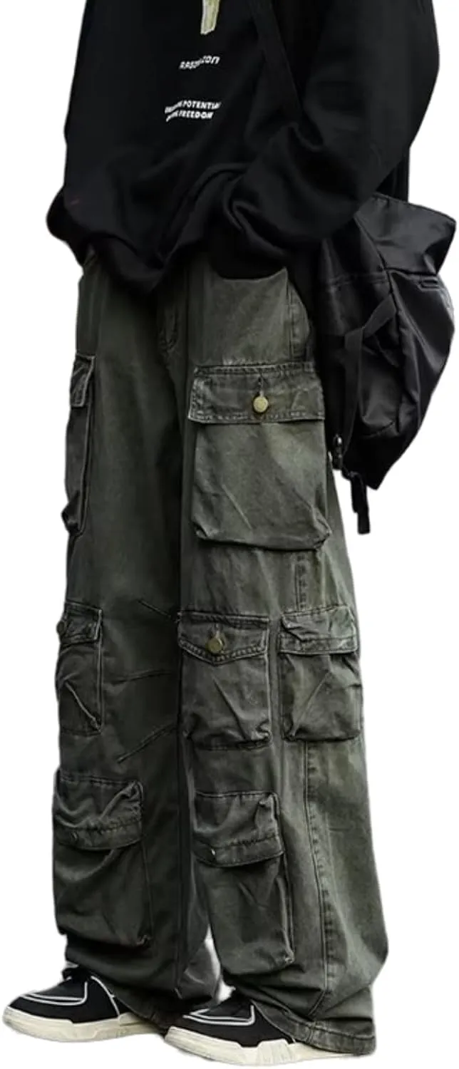 FantasyGears Jeans Y2k Gothic Cargo Pants Baggy Streetwear Jeans Hip Hop Joggers Parachute Pants for Men