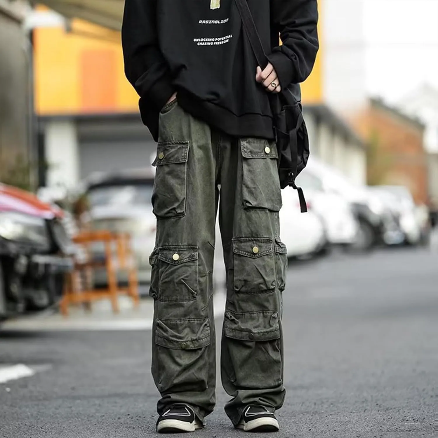 FantasyGears Jeans Y2k Gothic Cargo Pants Baggy Streetwear Jeans Hip Hop Joggers Parachute Pants for Men
