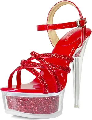 Fantoesay Women's Platform Sandals Sparkling Glitter Strappy Stiletto High Heels Sexy Clear Sandals