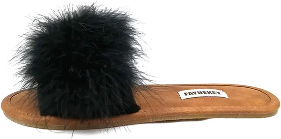 FAYUEKEY Comfy Slippers for Women Open Toe Sexy Fluffy Furry Soft Cute Slides Indoor Outdoor Flats Shoes