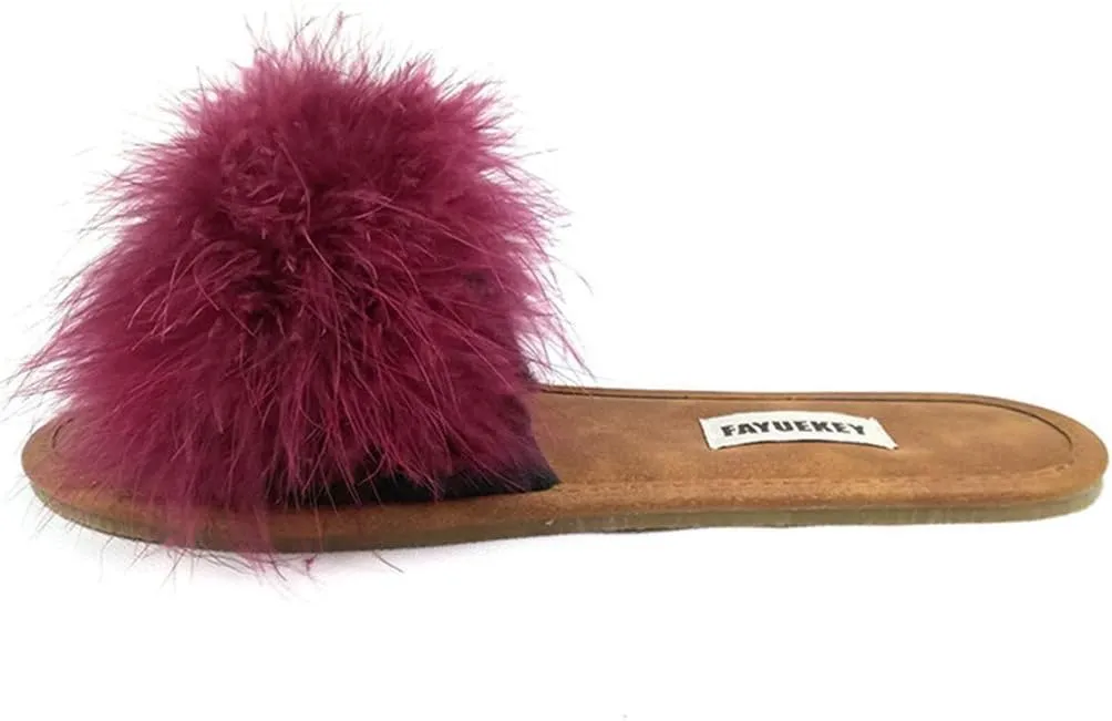 FAYUEKEY Comfy Slippers for Women Open Toe Sexy Fluffy Furry Soft Cute Slides Indoor Outdoor Flats Shoes