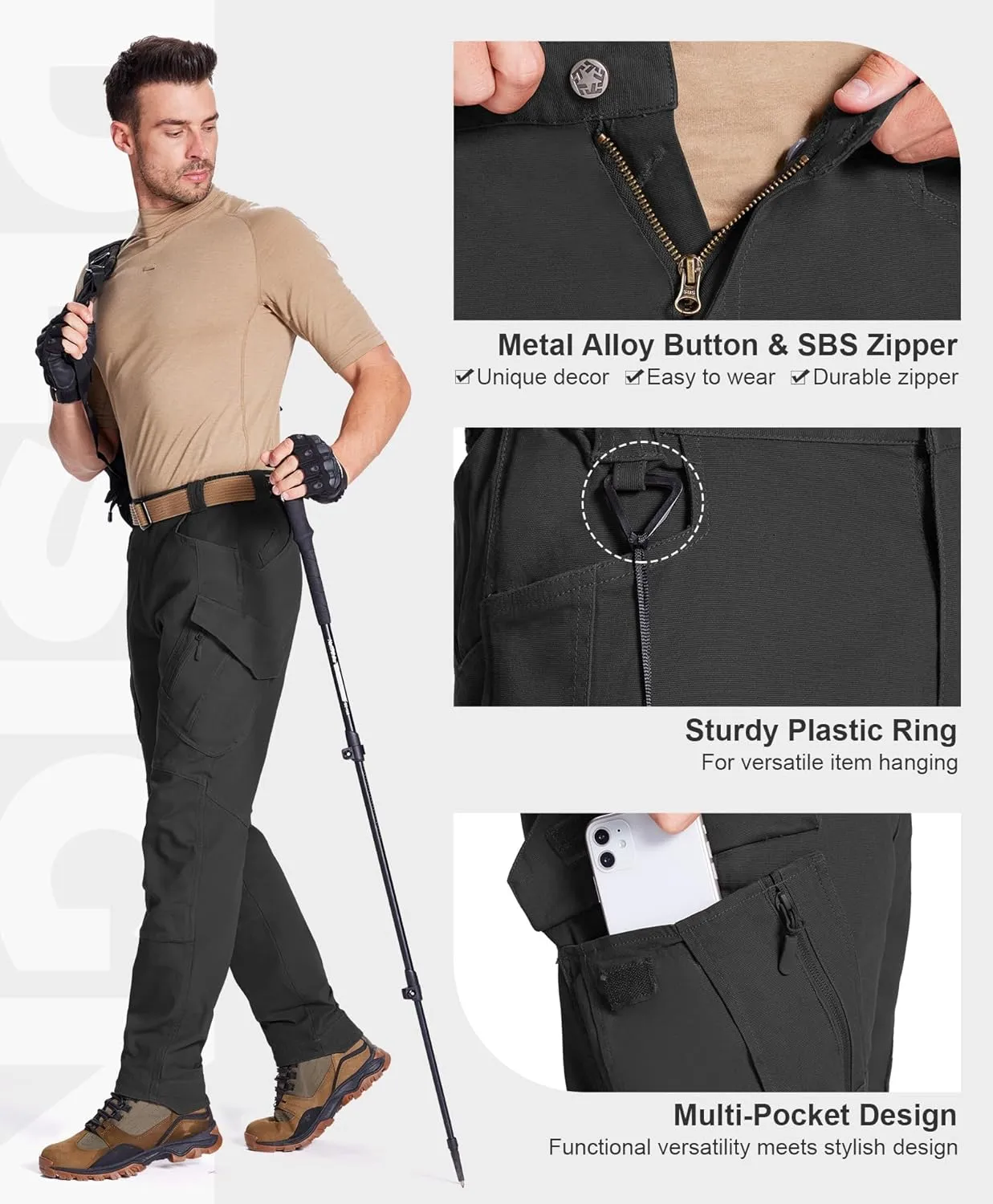 FEDTOSING Tactical Pants for Men with 9 Pockets Cotton Cargo Work Military Trousers Stretch Hiking Combat Rip-Stop Pants