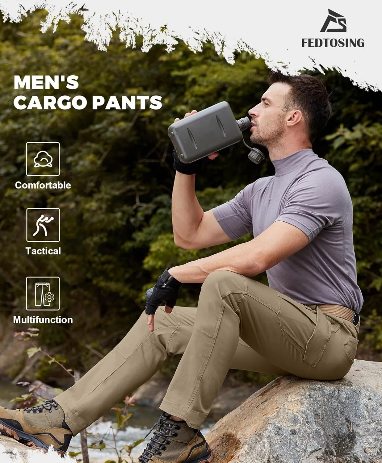 FEDTOSING Tactical Pants for Men with 9 Pockets Cotton Cargo Work Military Trousers Stretch Hiking Combat Rip-Stop Pants