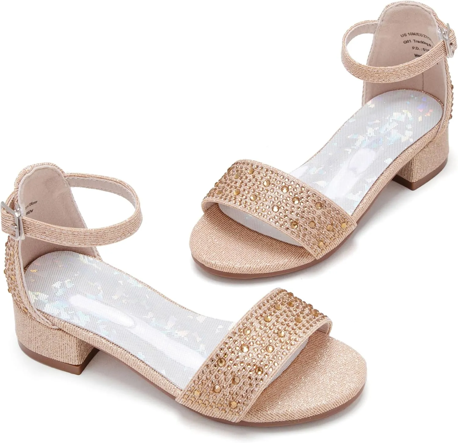 Felix & Flora Girls Sandals Low Heels Open Toe Flower Girl Dress Shoes