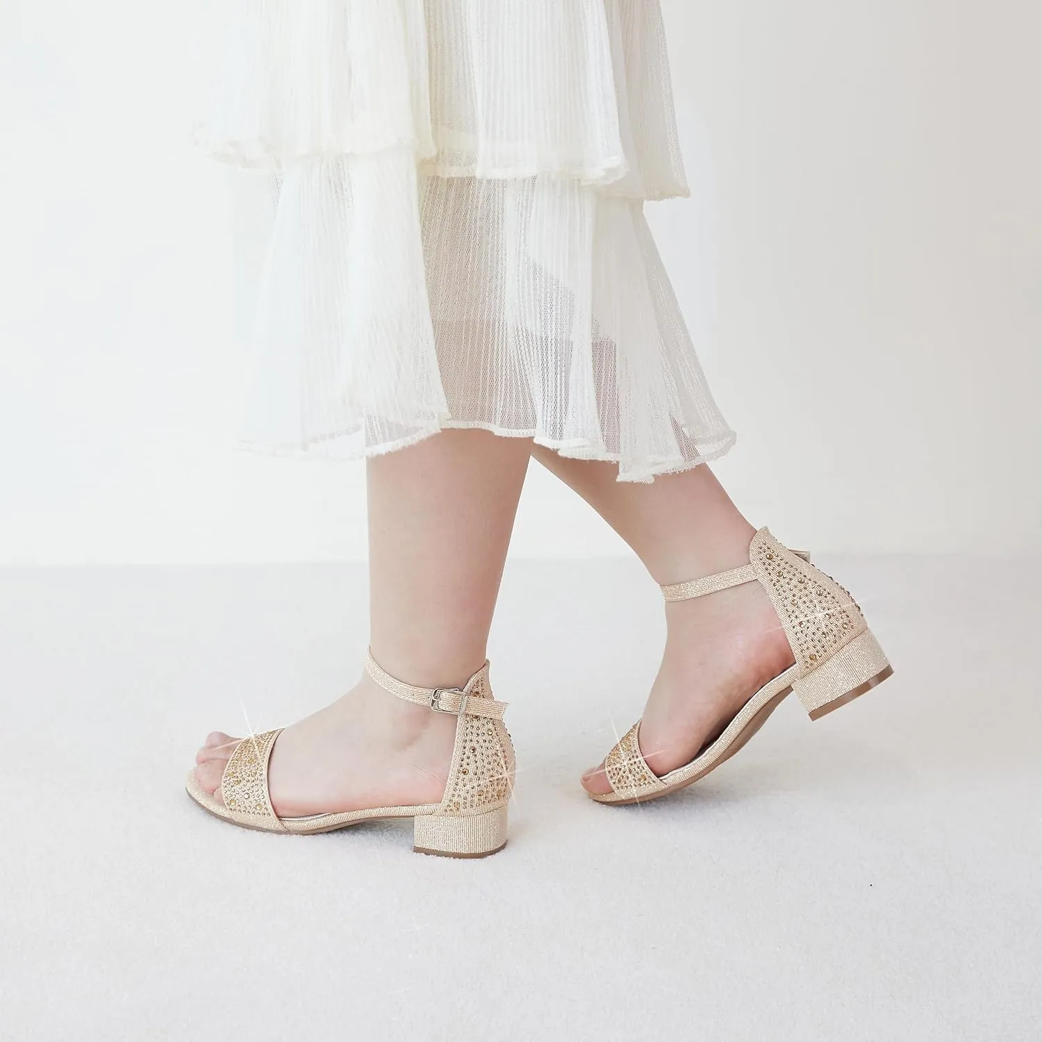 Felix & Flora Girls Sandals Low Heels Open Toe Flower Girl Dress Shoes