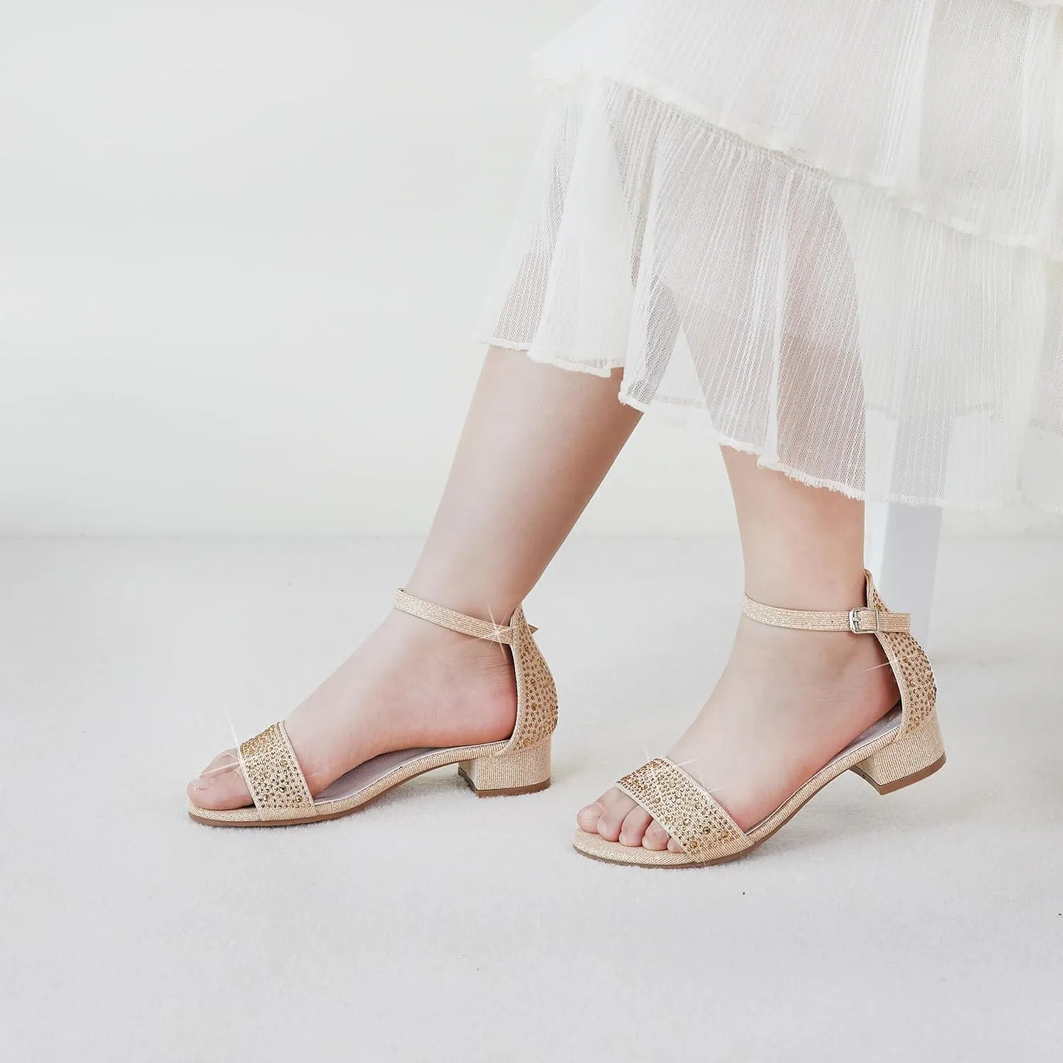 Felix & Flora Girls Sandals Low Heels Open Toe Flower Girl Dress Shoes