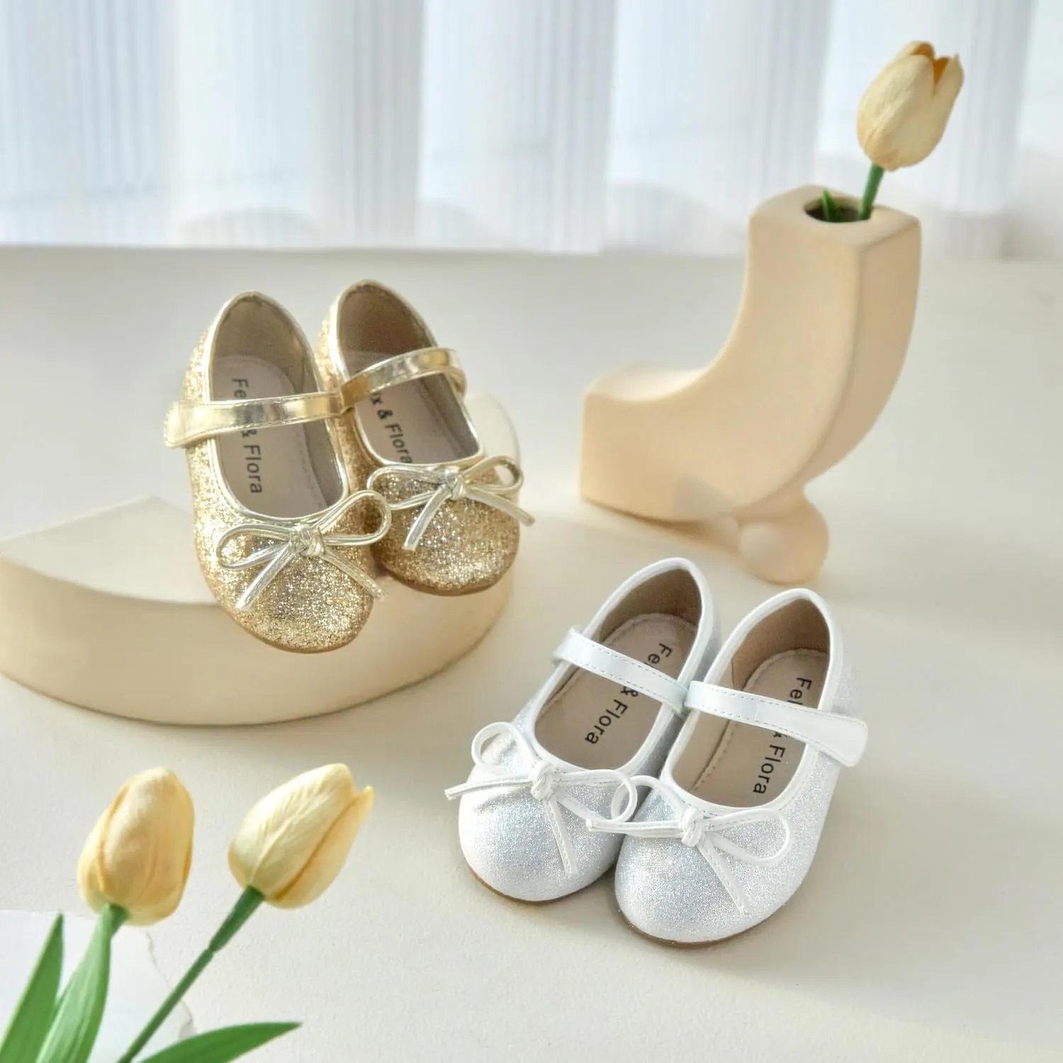 Felix & Flora Girls Toddler Little Ballet Shoes - Flower Girls Mary Jane Flats Dress Shoes Party Wedding