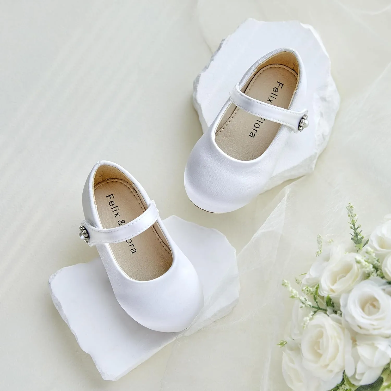 Felix & Flora Girls Toddler Little Ballet Shoes - Flower Girls Mary Jane Flats Dress Shoes Party Wedding