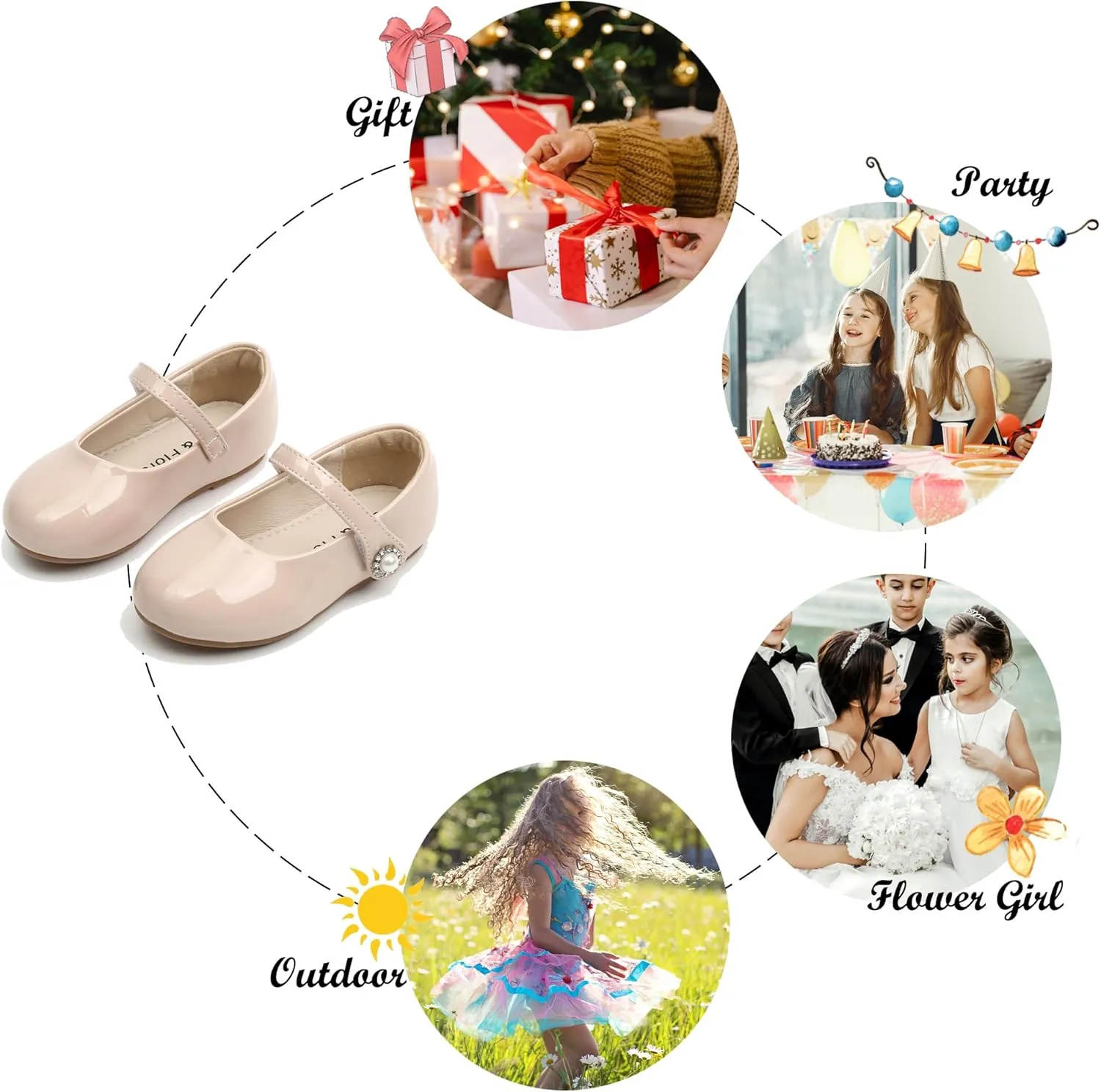 Felix & Flora Girls Toddler Little Ballet Shoes - Flower Girls Mary Jane Flats Dress Shoes Party Wedding