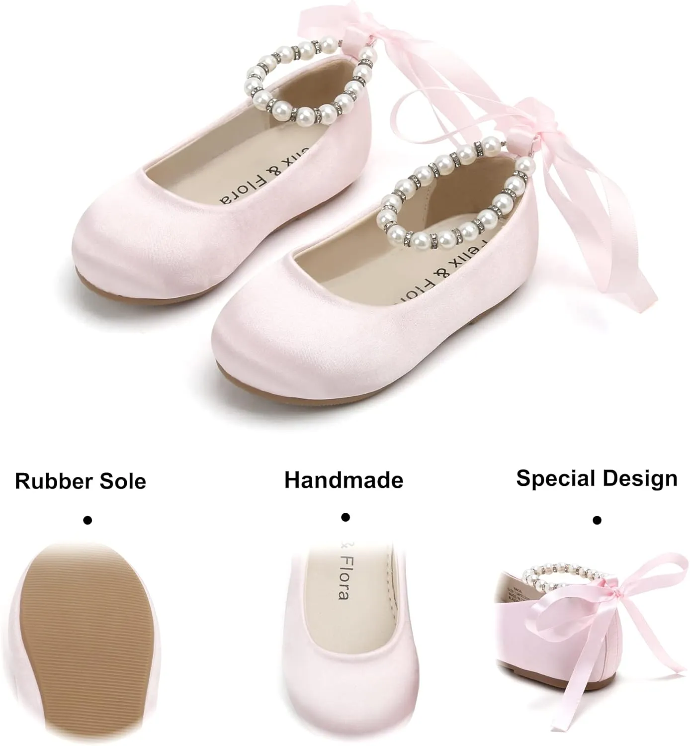 Felix & Flora Girls Toddler Little Ballet Shoes - Flower Girls Mary Jane Flats Dress Shoes Party Wedding