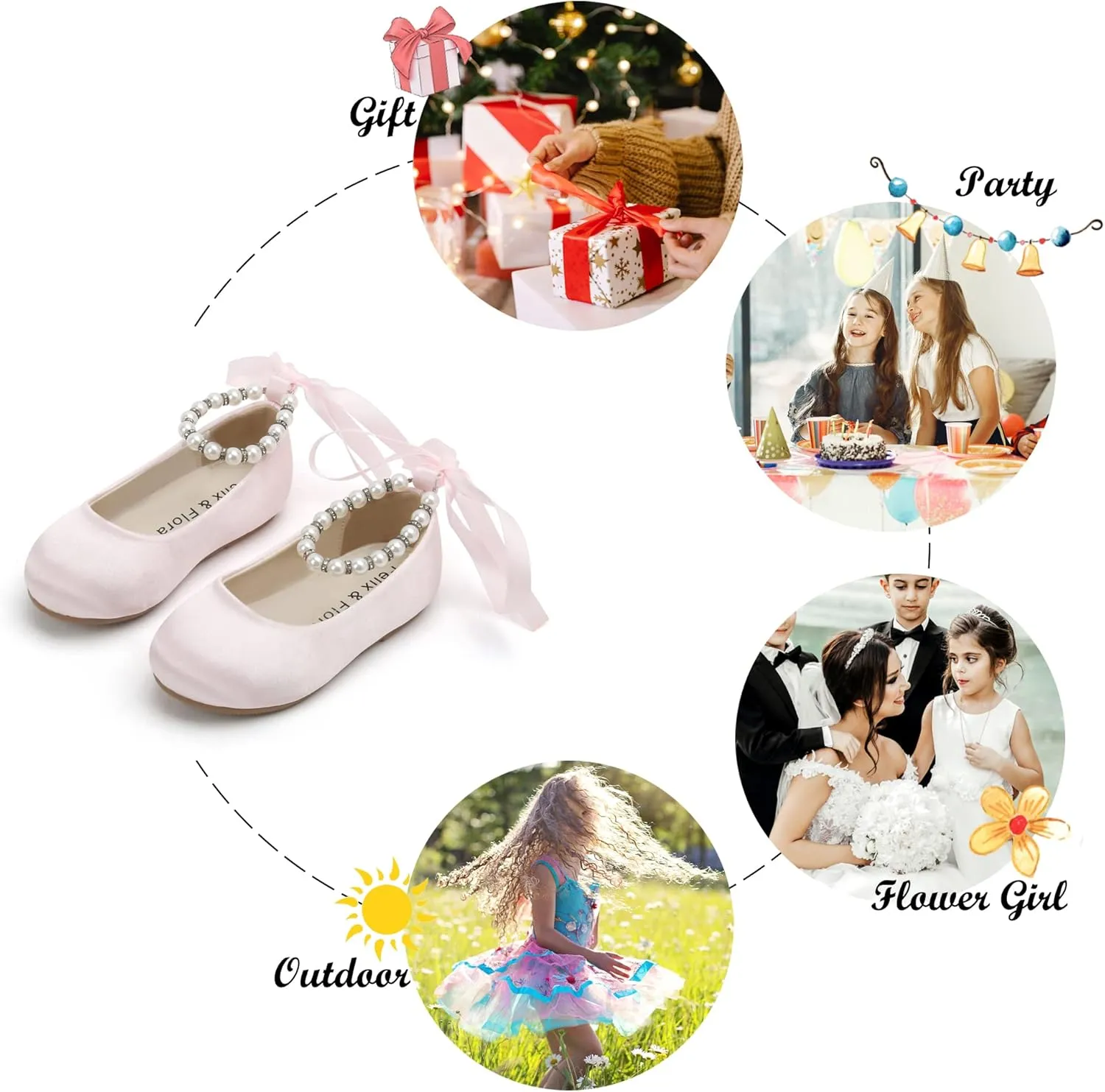 Felix & Flora Girls Toddler Little Ballet Shoes - Flower Girls Mary Jane Flats Dress Shoes Party Wedding