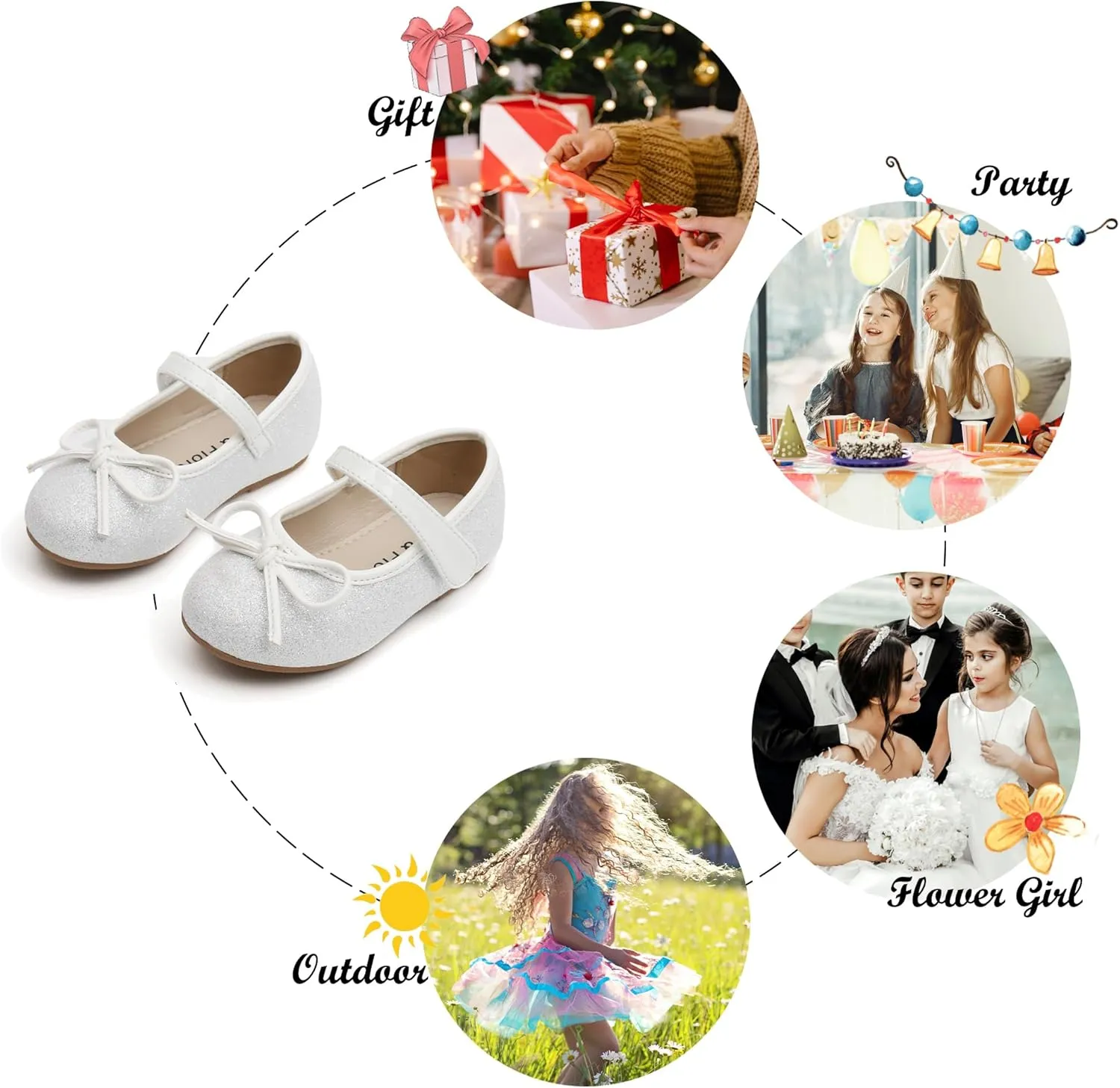 Felix & Flora Girls Toddler Little Ballet Shoes - Flower Girls Mary Jane Flats Dress Shoes Party Wedding