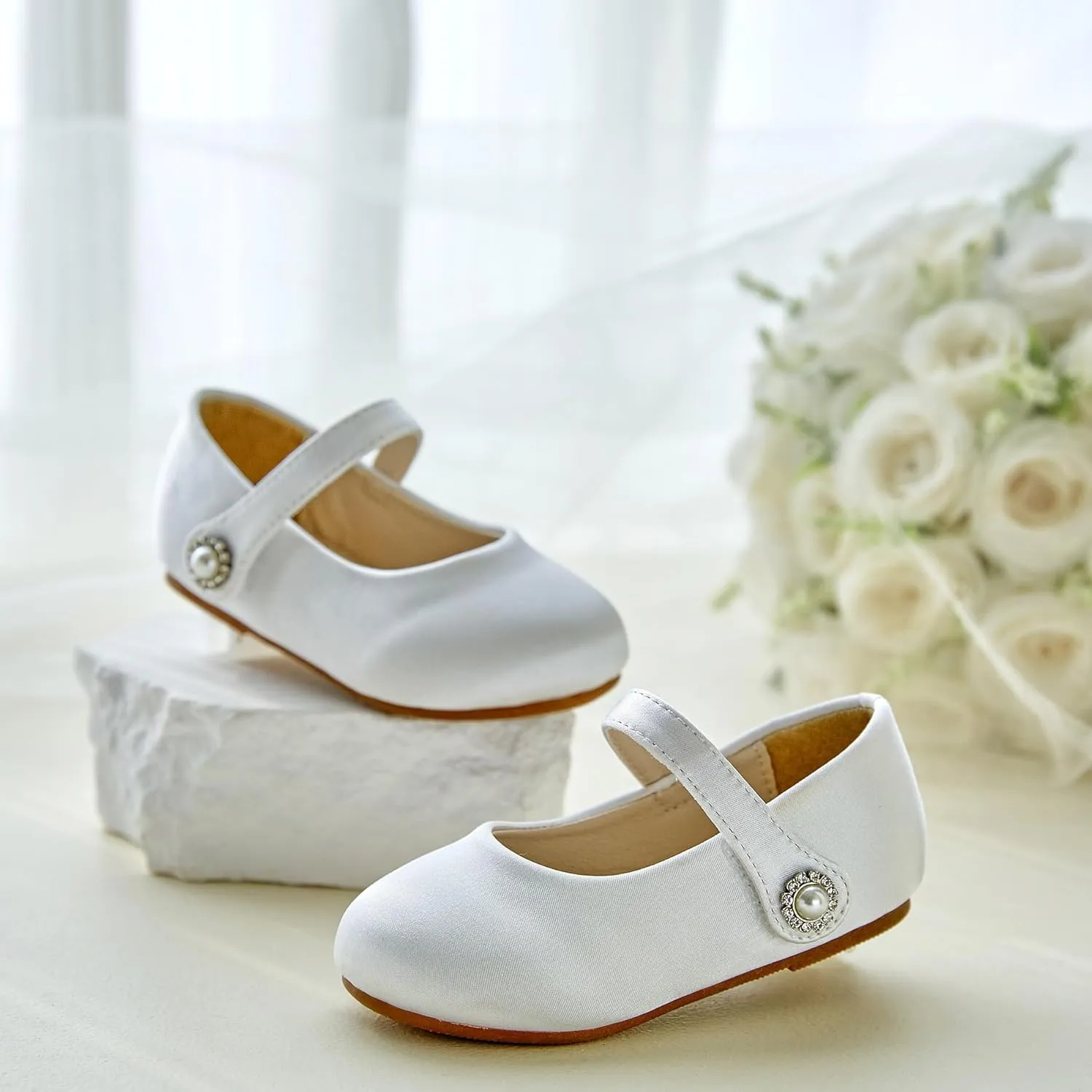 Felix & Flora Girls Toddler Little Ballet Shoes - Flower Girls Mary Jane Flats Dress Shoes Party Wedding